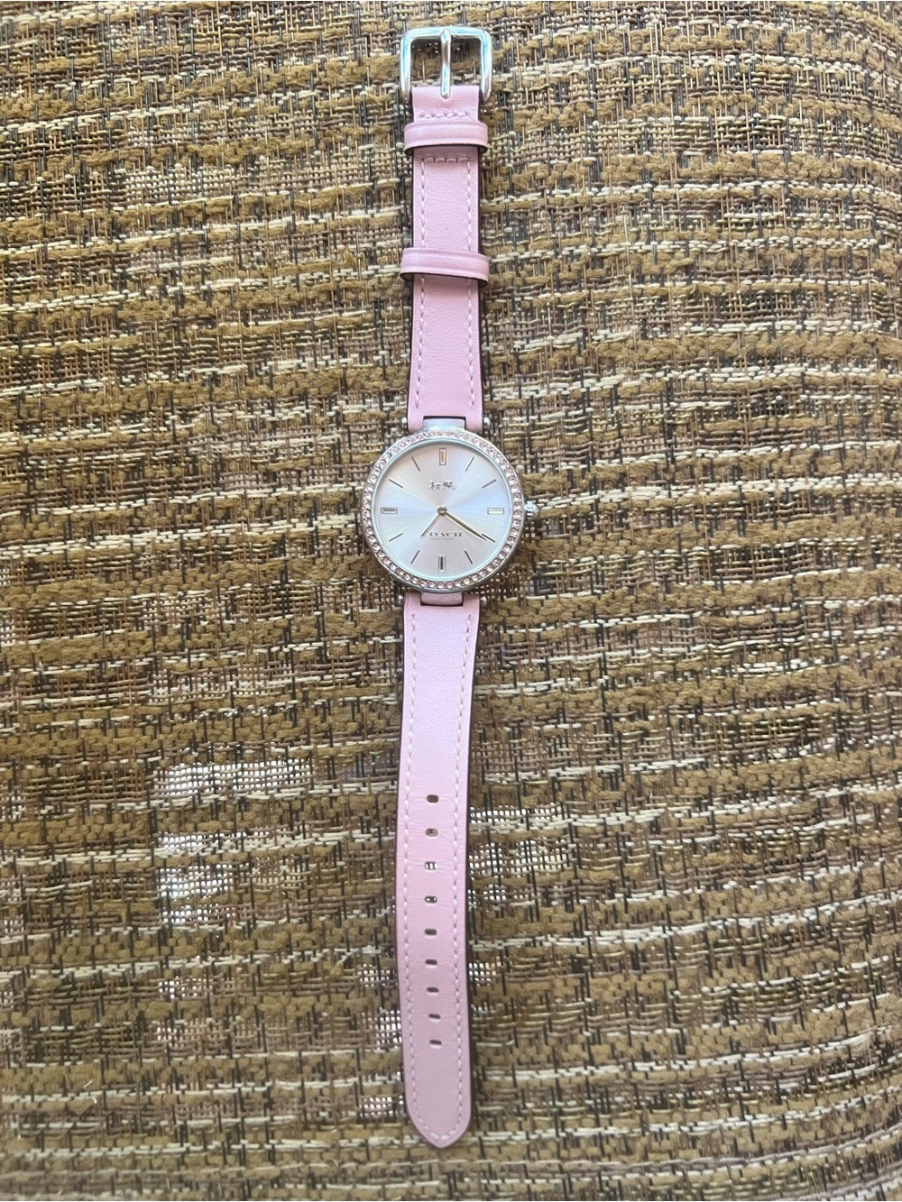 Coach Pink Leather Strap Watch with Crystal Bezel